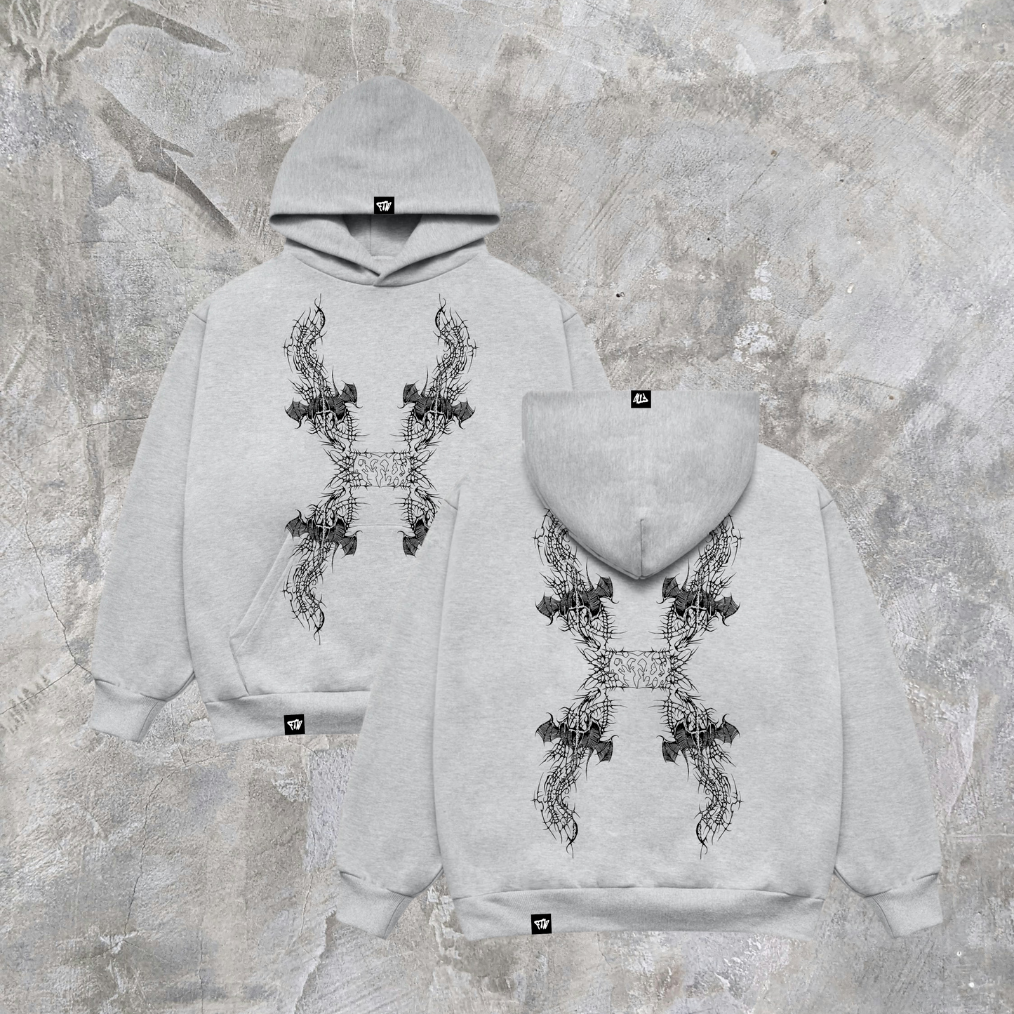 GREY DUAL CYBERLOGO HEAYWEIGHT HOODIE